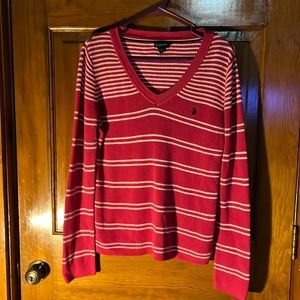 US Polo Assn Raspberry Striped V-neck Pullover Sweater Size Large
